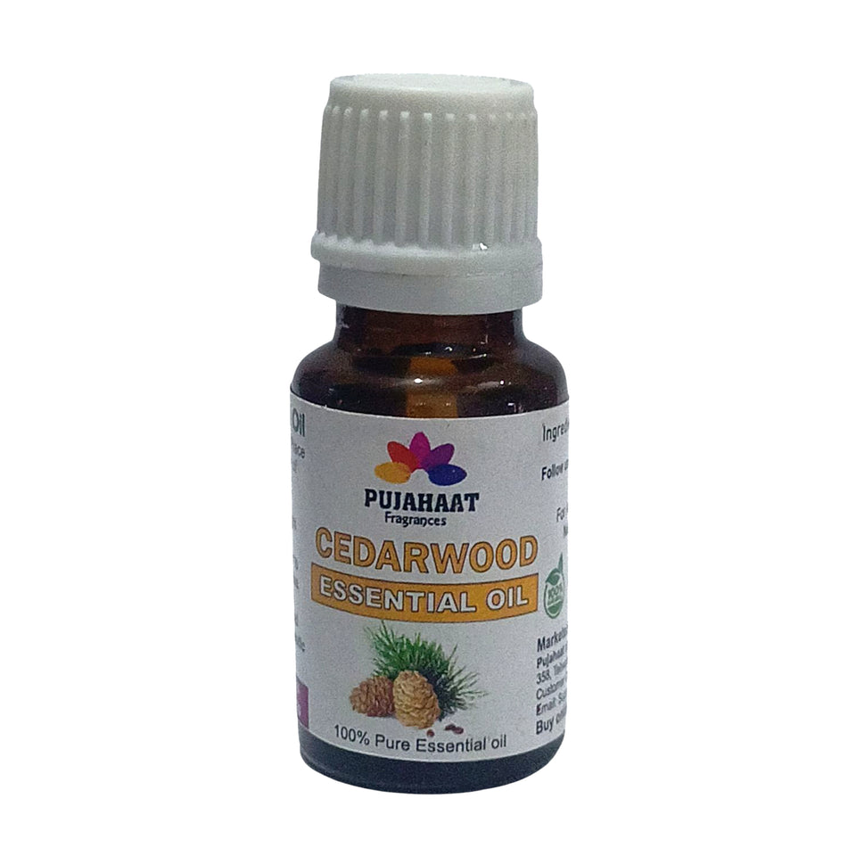 Pujahaat Natural Cedarwood Essential Oil (Juniperus Virginiana) Pure | Non-Sticky | Non-greasy | Lightweight | Men & Women | All Skin Types - Vegan & Cruelty free - 15 ml