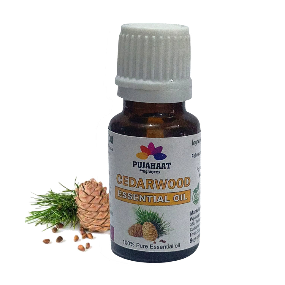 Pujahaat Natural Cedarwood Essential Oil (Juniperus Virginiana) Pure | Non-Sticky | Non-greasy | Lightweight | Men & Women | All Skin Types - Vegan & Cruelty free - 15 ml