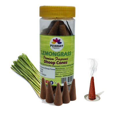 Pujahaat Premium Scented Incense Dhoop Cone | No Charcoal No Bamboo | for Pooja, Rituals & Special Occasions, Aromatherapy Lemongrass Fragrance