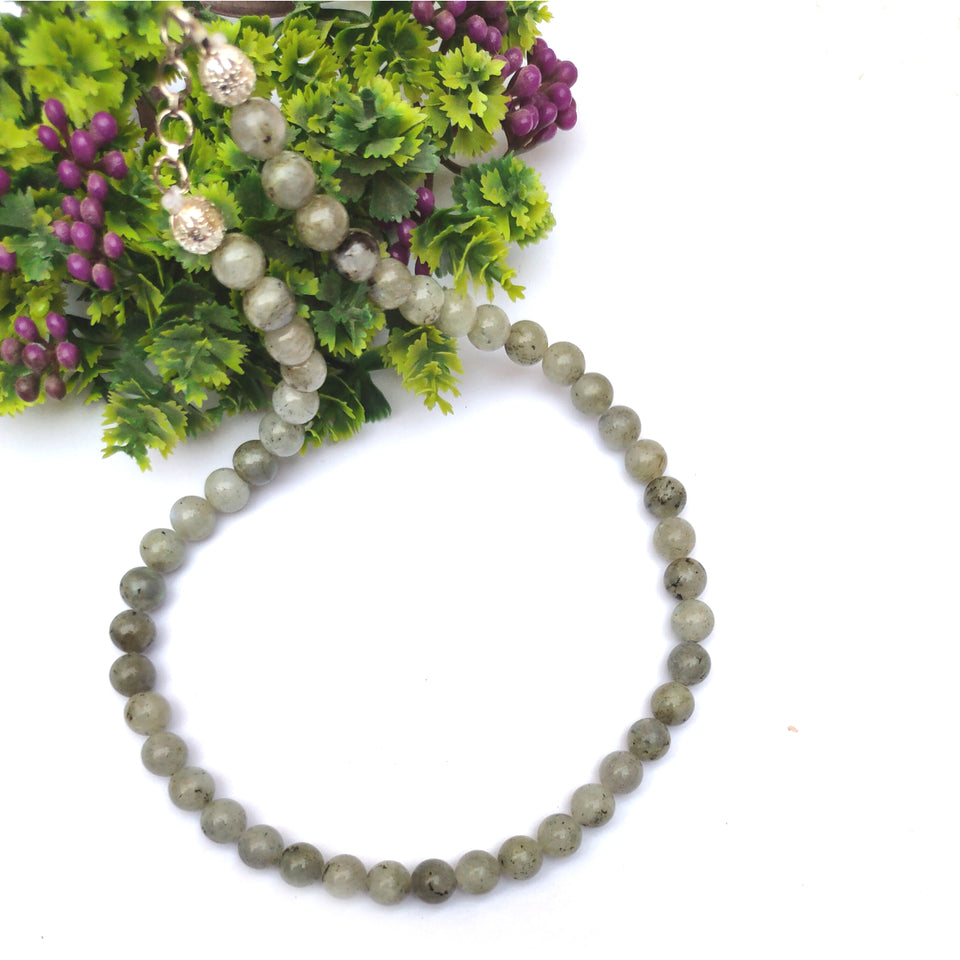 Labradorite Crystal Round Beads Necklace 15 Inches 8mm Beads Semi precious Mala