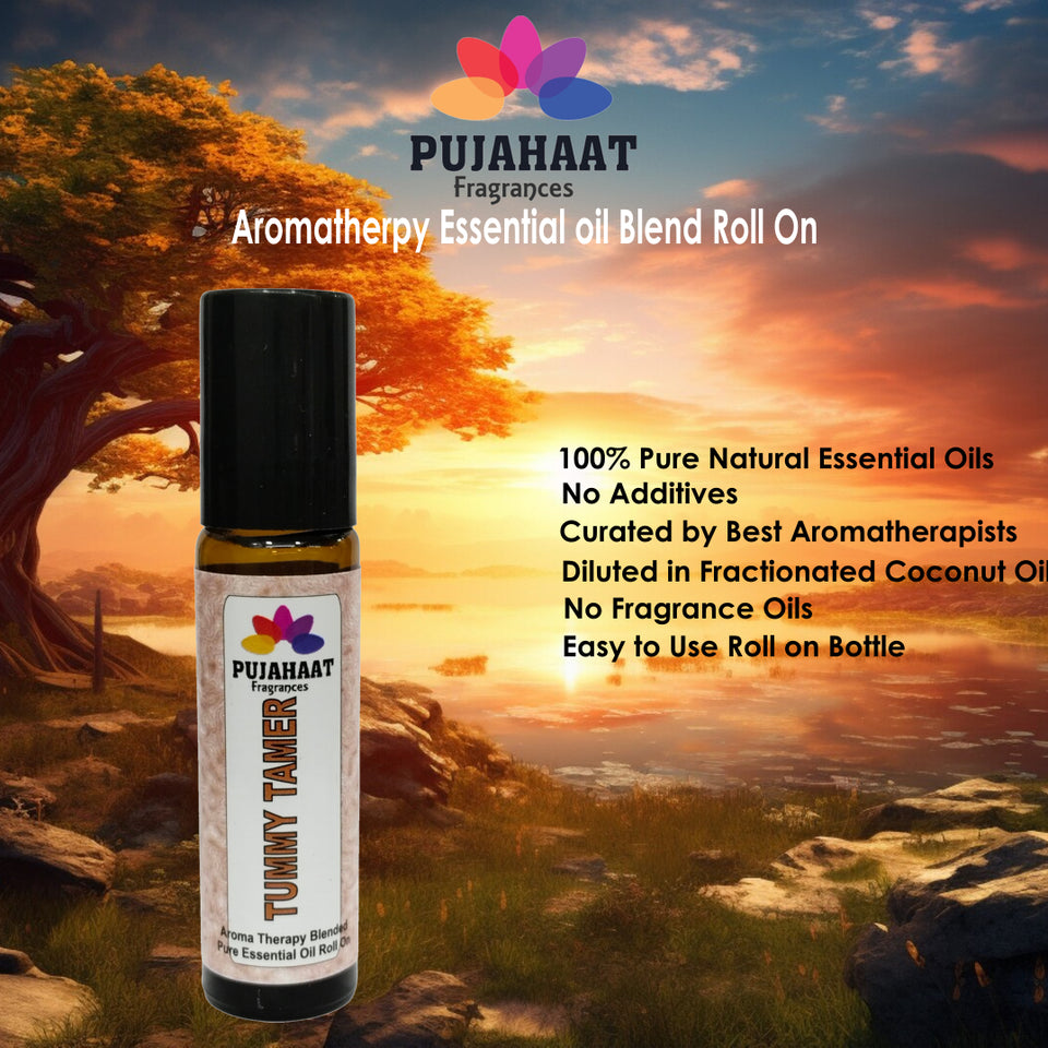 Pujahaat Tummy Tamer Aromatherapy Roll-on | Blend of pure & natural Essential Oils |  for Mind & Body | Crafted by Certified Aromatherapists 10ml/0.33 fl oz - Tummy Tamer Roll-on