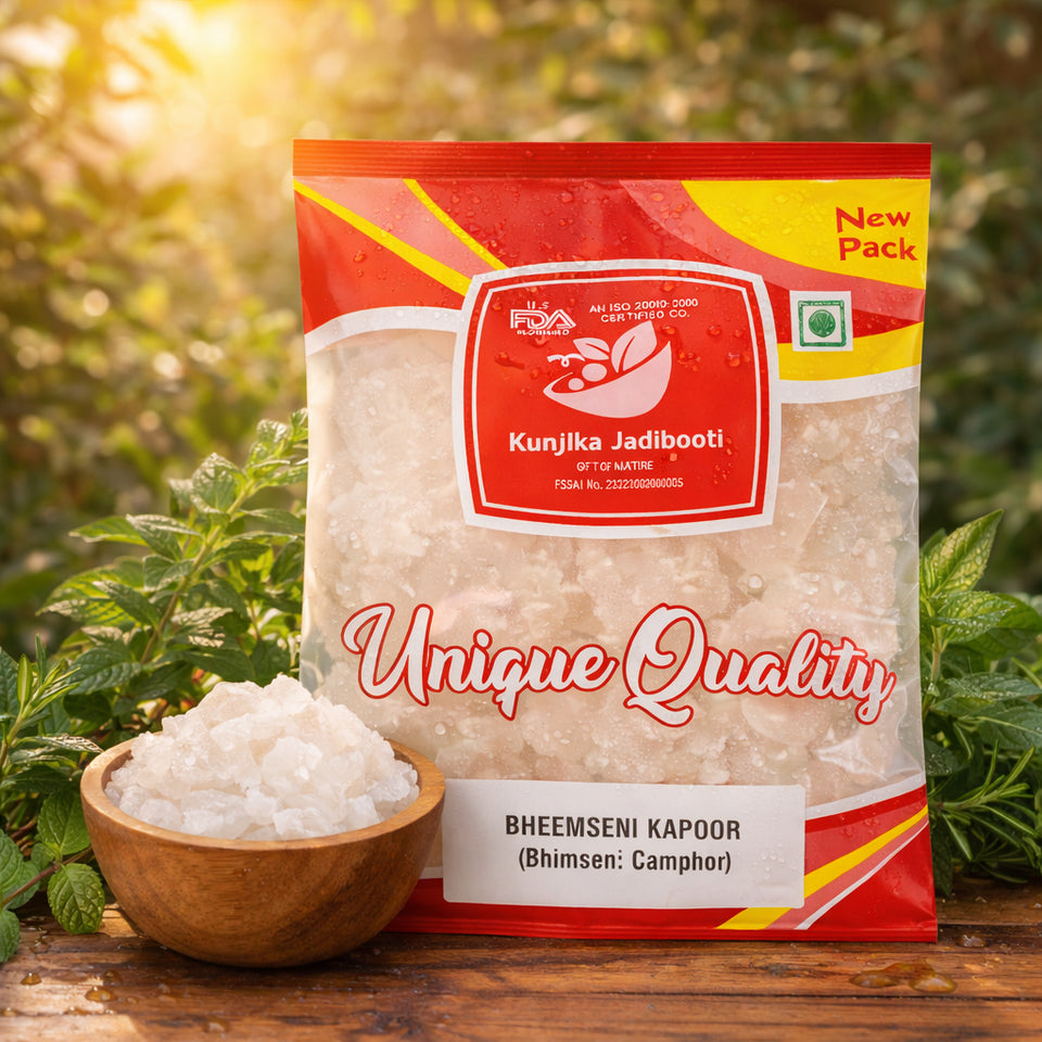 Kunjika Jadibooti Bhimseni Kapoor Original, Bhimseni Camphor Finest for Pooja, Meditation & Diffuser - 100 gm