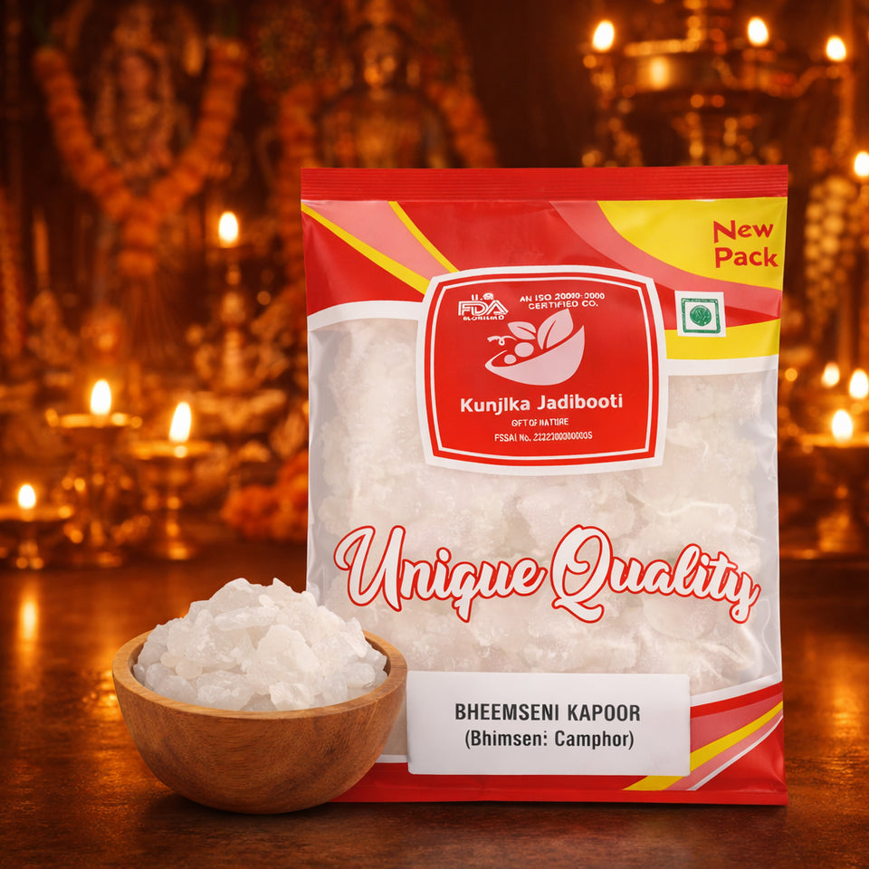 Kunjika Jadibooti Bhimseni Kapoor Original, Bhimseni Camphor Finest for Pooja, Meditation & Diffuser - 100 gm