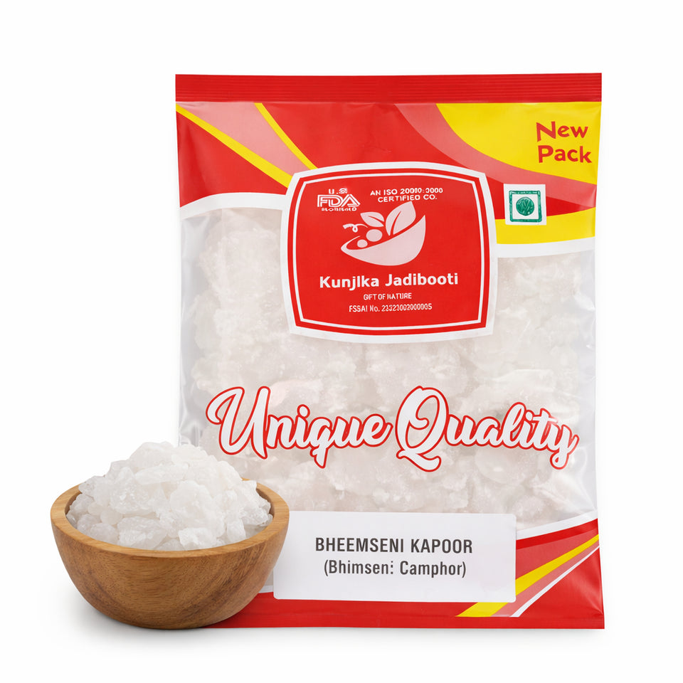 Kunjika Jadibooti Bhimseni Kapoor Original, Bhimseni Camphor Finest for Pooja, Meditation & Diffuser - 100 gm
