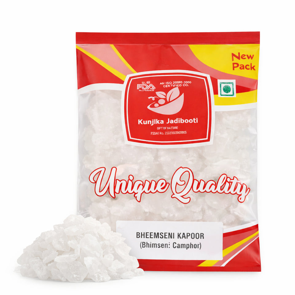 Kunjika Jadibooti Bhimseni Kapoor Original, Bhimseni Camphor Finest for Pooja, Meditation & Diffuser - 100 gm