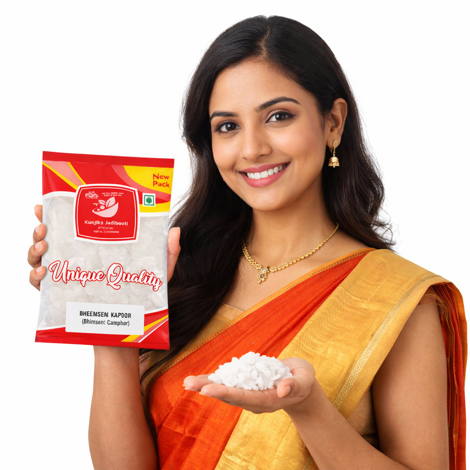 Kunjika Jadibooti Bhimseni Kapoor Original, Bhimseni Camphor Finest for Pooja, Meditation & Diffuser - 100 gm