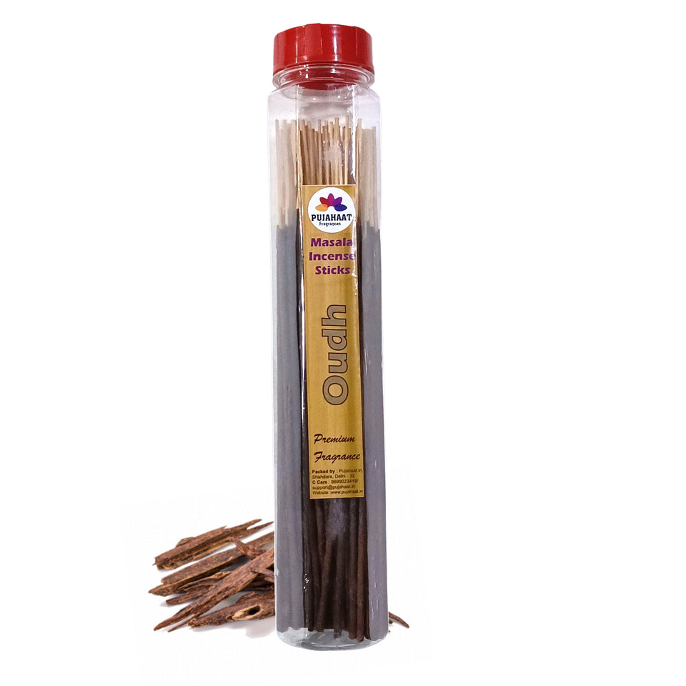 Pujahaat Premium Scented Incense Stick Masala Agarbatti | No Charcoal Incense Sticks, 100% Herbal Fragrance Agarbatti, 0% Sulphates - Oudh Fragrance