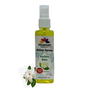 Kachha Bela Attar Spray by Pujahaat | 100ml Non Alcoholic Spray | Religious Mist | Air Freshener, Room Mist, Fabric & Linen Spray | Perfect for Prayers Rooms, Living Room, sofas, curtains, car