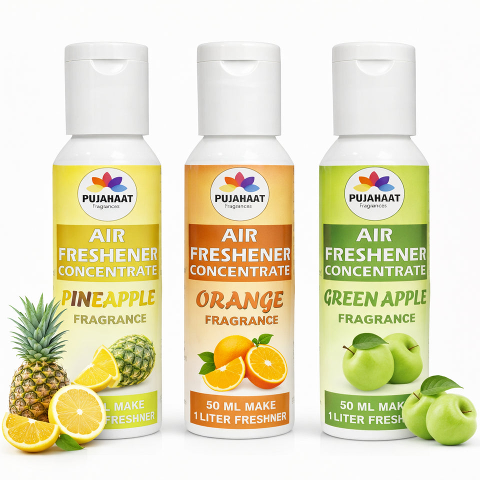 Pineapple, Orange, Green Apple Air Freshener Concentrate Set of 3 (50ml Each) Makes 1 Liter Each | Long Lasting Room Freshener Liquid | Fragrance Combo for Home, Office, Car | Alcohol-Free Premium Fragrance by Pujahaat