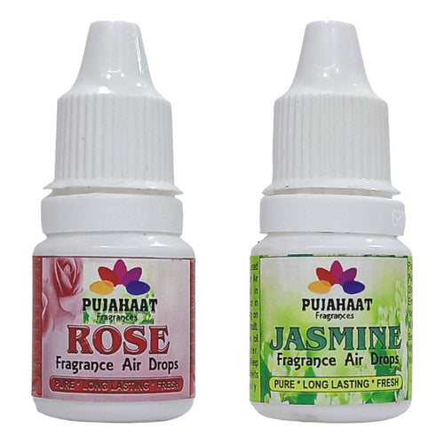 Pujahaat Premium Rose, Jasmine Fragrance Air drops Air freshener for room, bathroom, toilet, car, wardrobes -Pack of 2 (2 x 5ml)