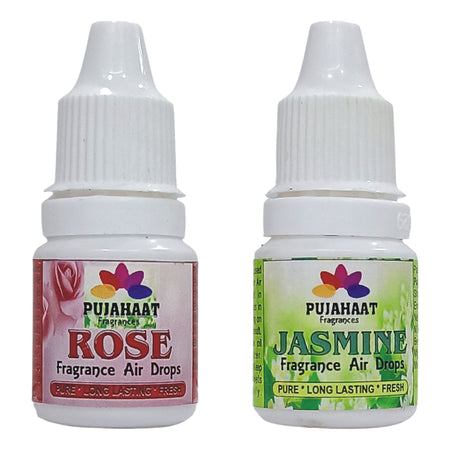 Pujahaat Premium Rose, Jasmine Fragrance Air drops Air freshener for room, bathroom, toilet, car, wardrobes -Pack of 2 (2 x 5ml)