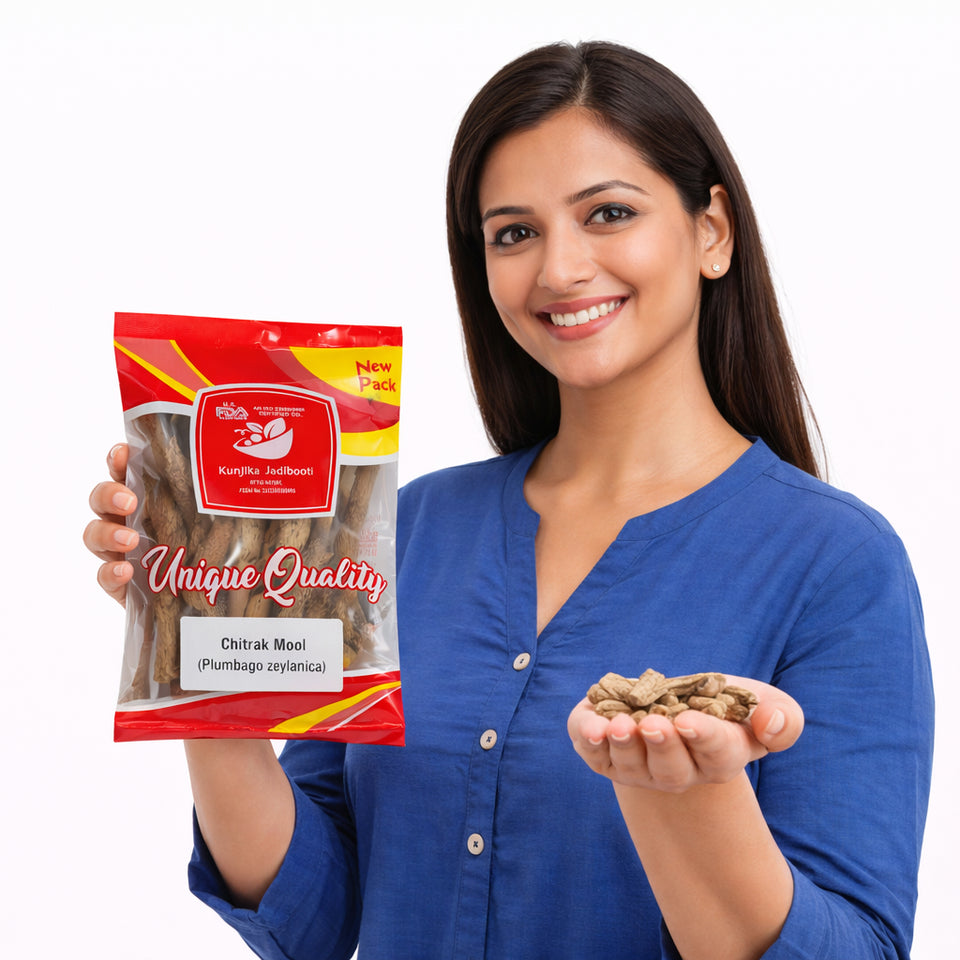 Kunjika Jadibooti Chitrak Mool - Chitrak Jadd - Chita Jadd - Plumbago Indica - Plumbago zeylanica - 100 gm