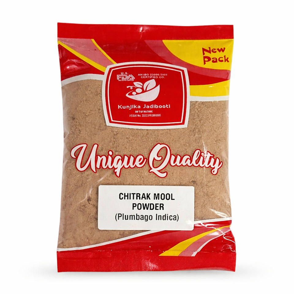 Kunjika Jadibooti Chitrak Mool Powder - Chitrak Jadd - Chita Jadd - Plumbago Indica - Plumbago zeylanica Powder- 100 gm