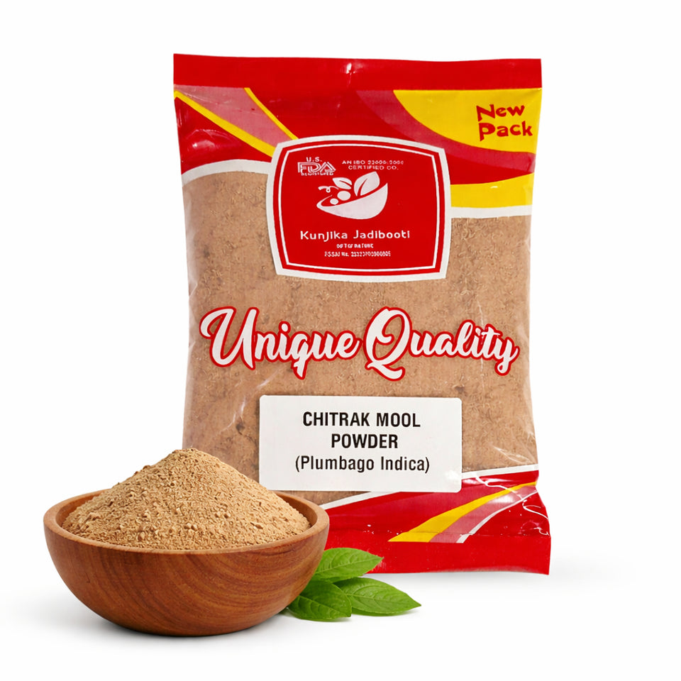 Kunjika Jadibooti Chitrak Mool Powder - Chitrak Jadd - Chita Jadd - Plumbago Indica - Plumbago zeylanica Powder- 100 gm