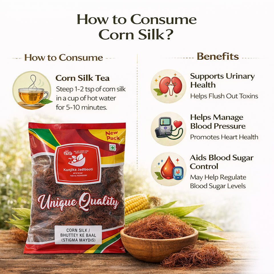 Kunjika Jadibooti Corn Silk | Corn Silk Hair | Maize Hair | Makai Hair for Natural Health Care- 100 gm