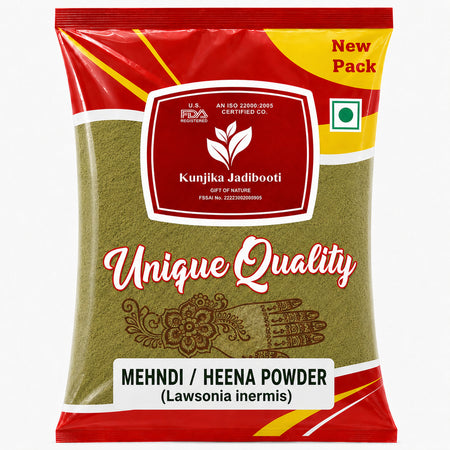Kunjika Jadibooti Mehandi Leaves Powder | Henna Mehandi Leaves | Whole Natural Pure Henna Leaves Powder - 100 gm