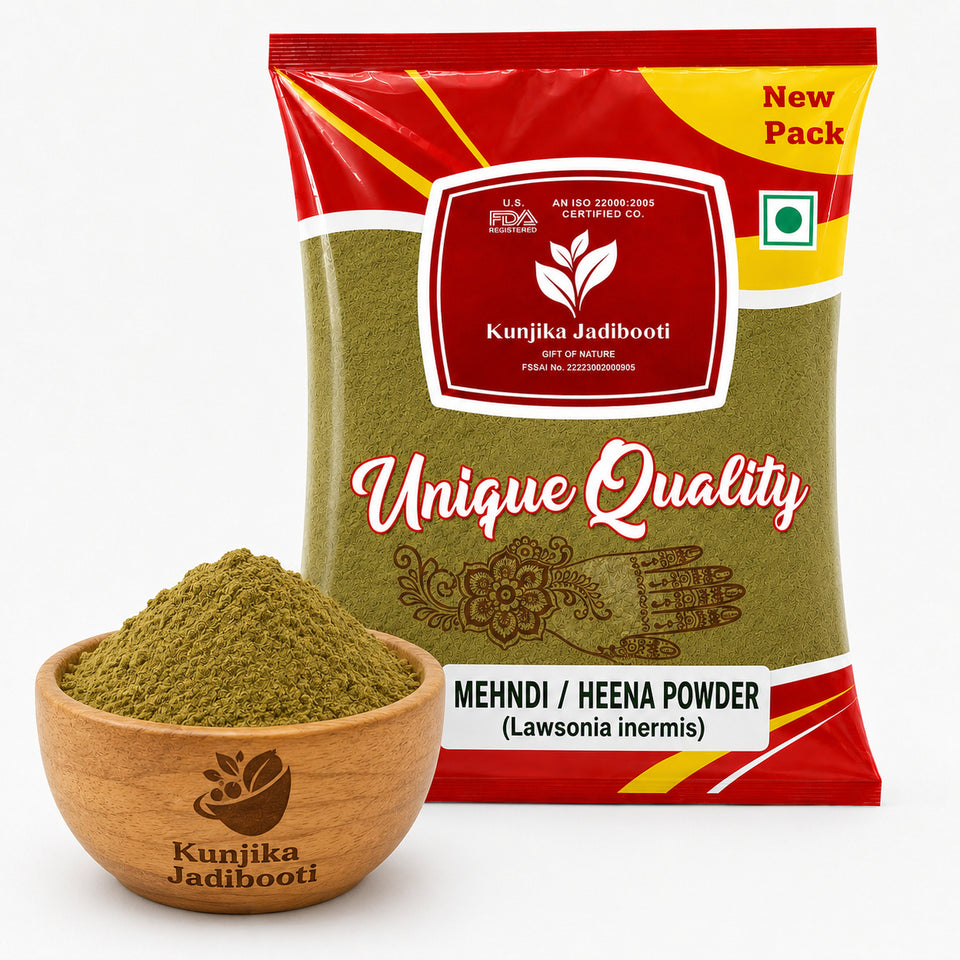 Kunjika Jadibooti Mehandi Leaves Powder | Henna Mehandi Leaves | Whole Natural Pure Henna Leaves Powder - 100 gm