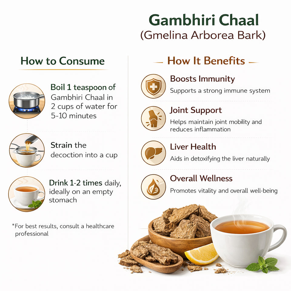 Kunjika Jadibooti Gambhari Chhal - Ghambar Chaal - Gambhari Ki Chhal - Gamhar Bark - Gmelina Arborea Bark - 100 gm