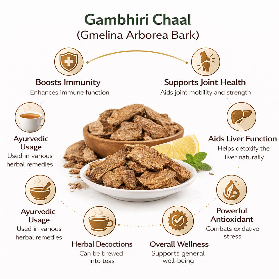 Kunjika Jadibooti Gambhari Chhal - Ghambar Chaal - Gambhari Ki Chhal - Gamhar Bark - Gmelina Arborea Bark - 100 gm