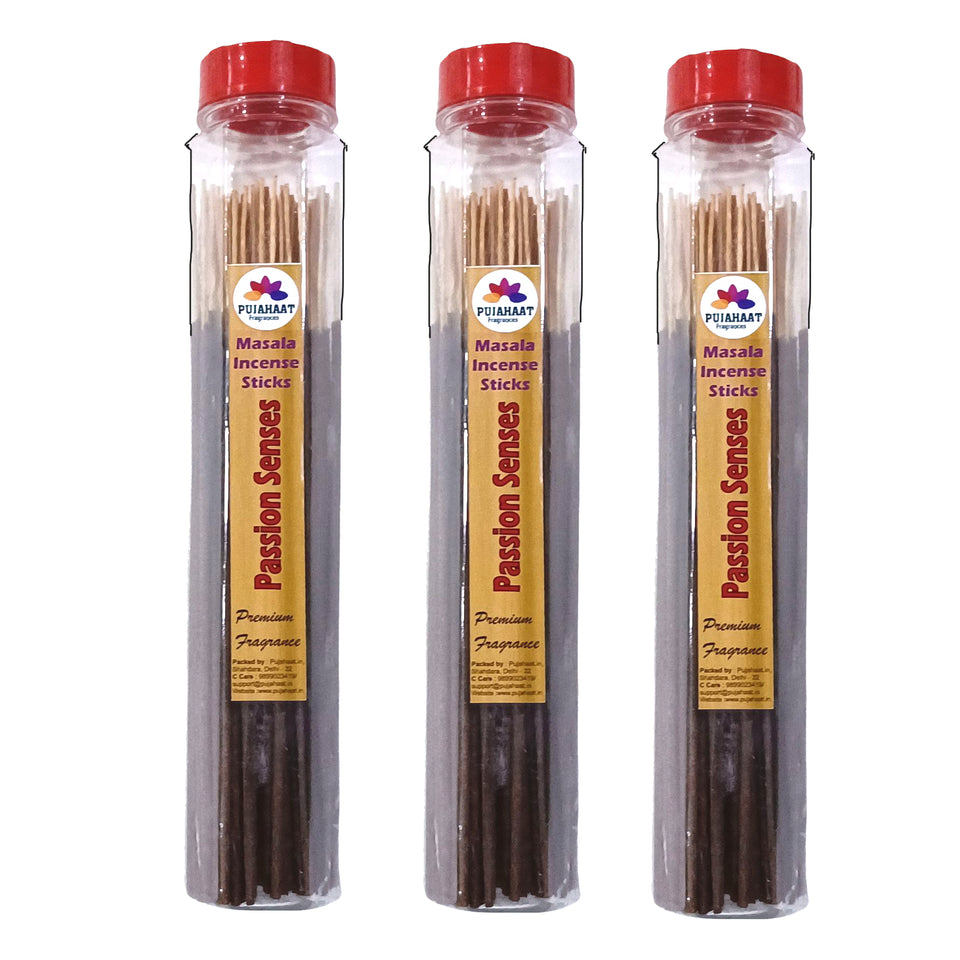 Pujahaat Premium Scented Incense Stick Masala Agarbatti | No Charcoal Incense Sticks, 100% Herbal Fragrance Agarbatti, 0% Sulphates - Passion Senses Fragrance