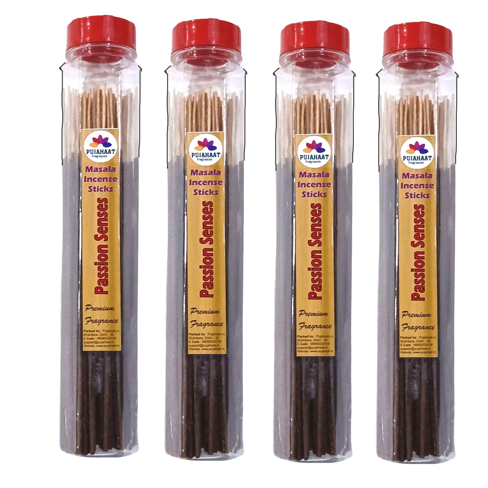 Pujahaat Premium Scented Incense Stick Masala Agarbatti | No Charcoal Incense Sticks, 100% Herbal Fragrance Agarbatti, 0% Sulphates - Passion Senses Fragrance