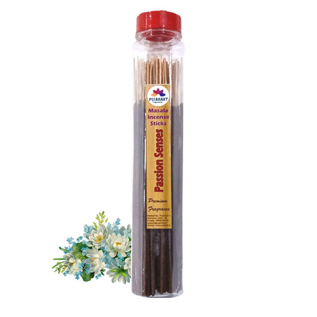 Pujahaat Premium Scented Incense Stick Masala Agarbatti | No Charcoal Incense Sticks, 100% Herbal Fragrance Agarbatti, 0% Sulphates - Passion Senses Fragrance