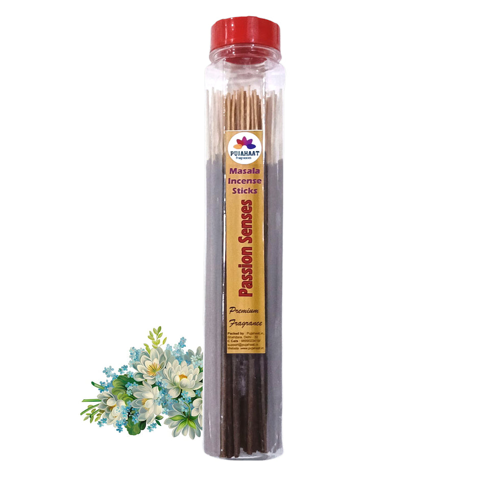 Pujahaat Premium Scented Incense Stick Masala Agarbatti | No Charcoal Incense Sticks, 100% Herbal Fragrance Agarbatti, 0% Sulphates - Passion Senses Fragrance