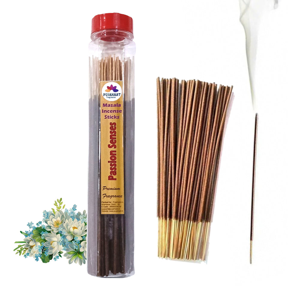 Pujahaat Premium Scented Incense Stick Masala Agarbatti | No Charcoal Incense Sticks, 100% Herbal Fragrance Agarbatti, 0% Sulphates - Passion Senses Fragrance