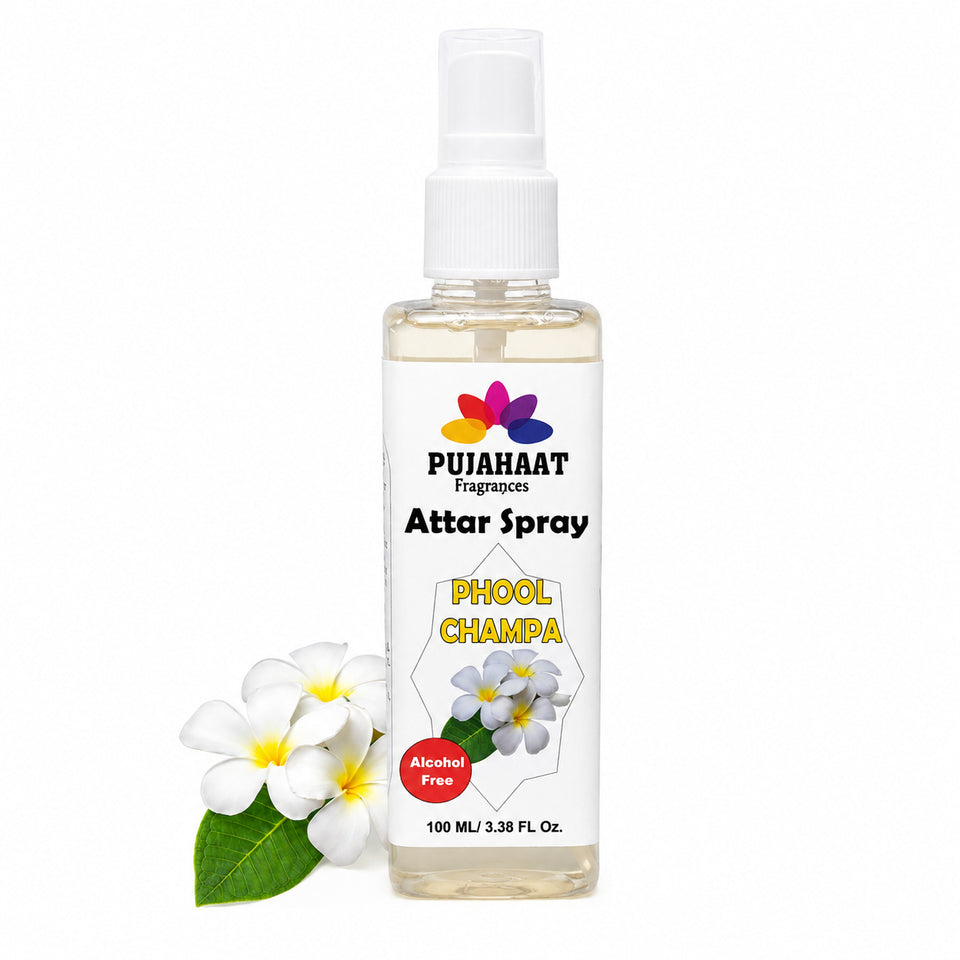 Champa Phool Attar Spray by Pujahaat | 100ml Non Alcoholic Spray | Religious Mist | Air Freshener, Room Mist, Fabric & Linen Spray | Perfect for Prayers Rooms, Living Room, sofas, curtains, car