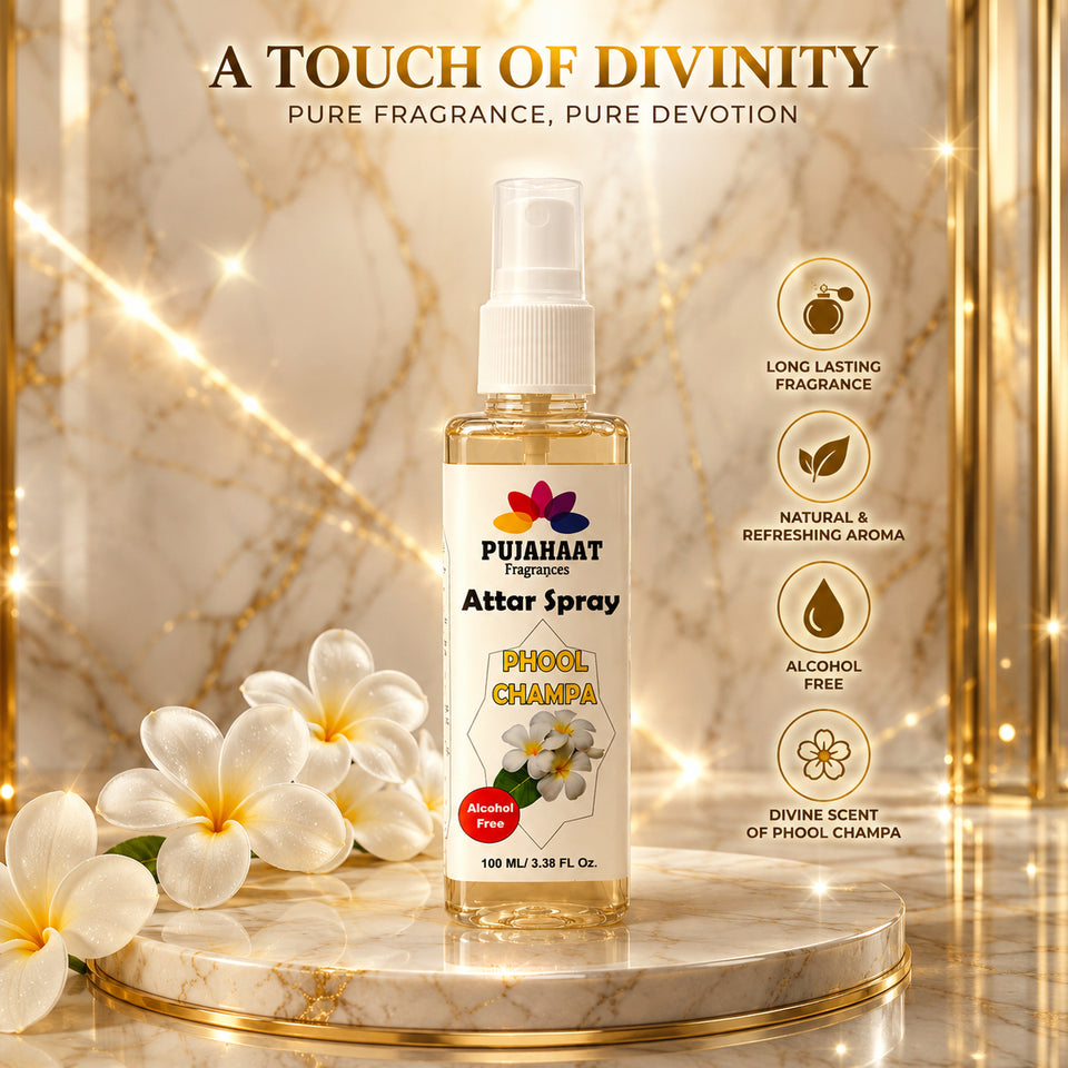 Champa Phool Attar Spray by Pujahaat | 100ml Non Alcoholic Spray | Religious Mist | Air Freshener, Room Mist, Fabric & Linen Spray | Perfect for Prayers Rooms, Living Room, sofas, curtains, car