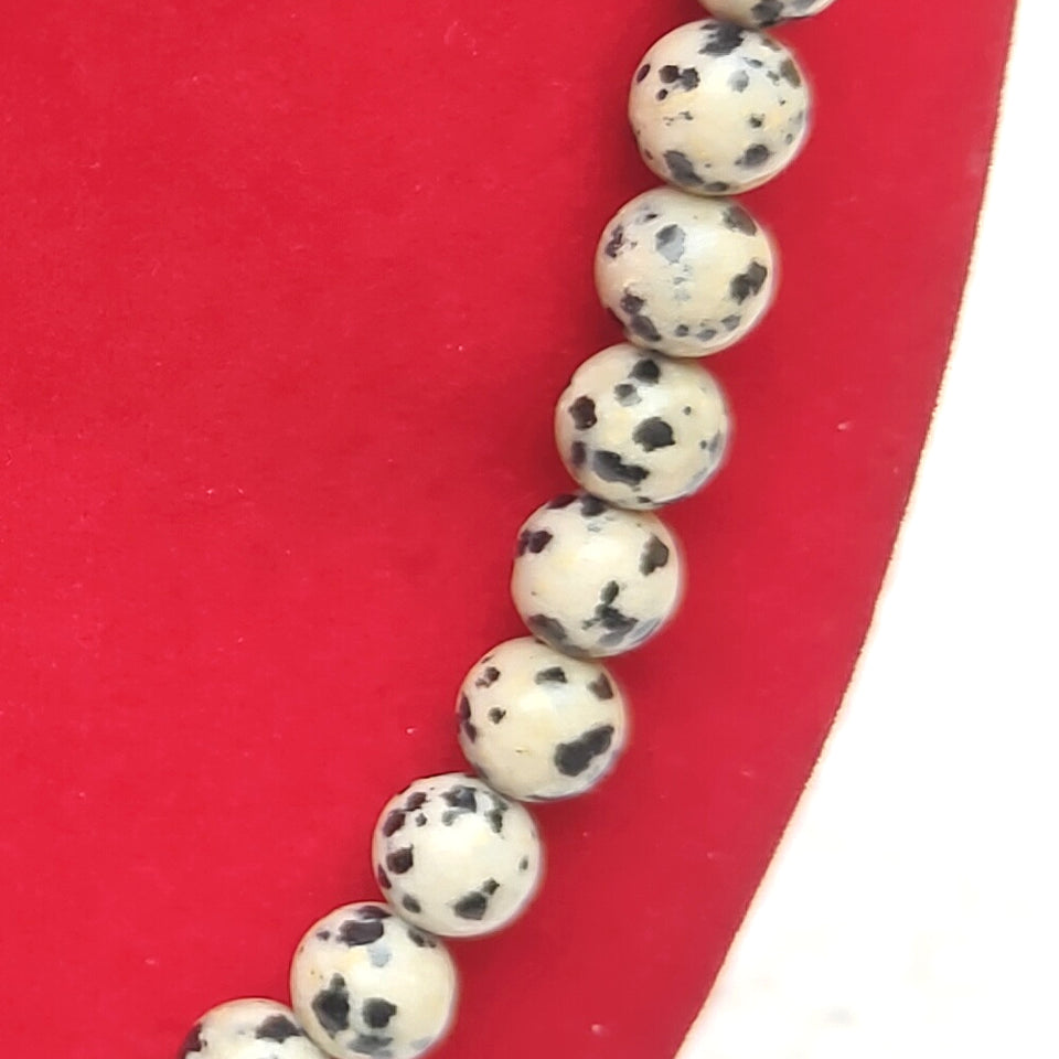 Dalmatian Jasper Crystal Round Beads Necklace 15 Inches 8mm Beads Semi precious Mala