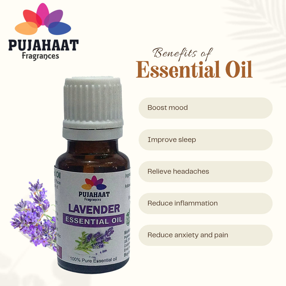 Pujahaat Lavender Essential Oil for Healthy Hair & Growth, Skin, Hair Fall Control and Relaxing Sleep| Lavandula Angustifolia | 100% Pure, Natural, Undiluted - Vegan & Cruelty free - 15 ml