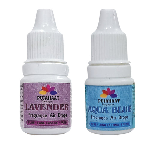 Pujahaat Premium Lavender, Aqua Blue Fragrance Air drops Air freshener for room, bathroom, toilet, car, wardrobes -Pack of 2 (2 x 5ml)