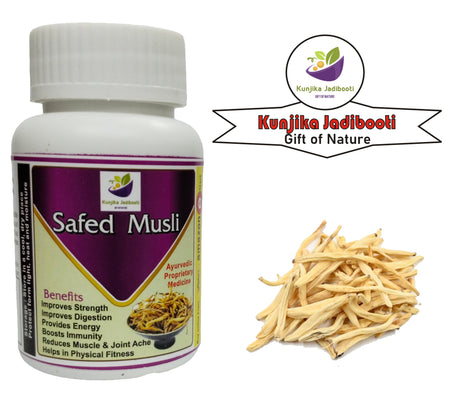 Kunjika Jadibooti Safed Musli 500mg Capsules, Ayurvedic Supplements | Improves Strength, Performance & Vitality, Anxiety and Stress Relief | 30 Capsules