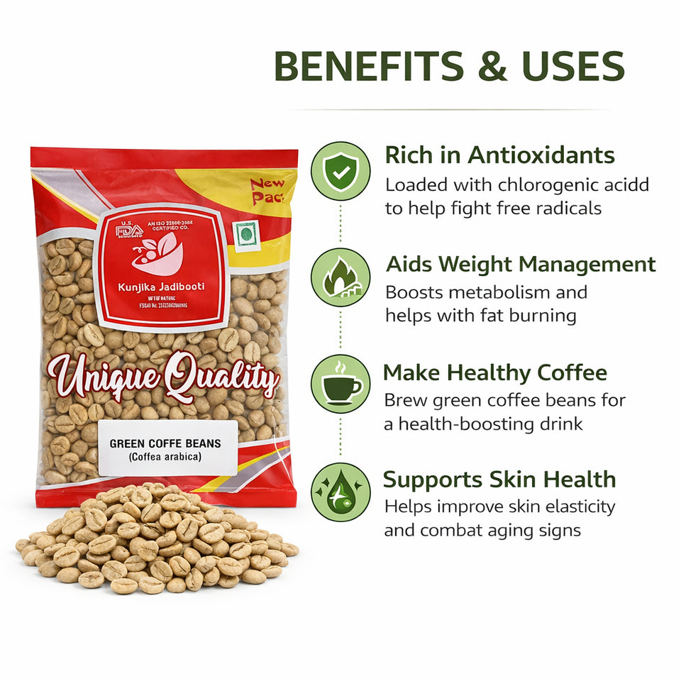Kunjika Jadibooti Green Coffee Beans | Natural Immunity Booster and Weight Management Partner - 100 gm