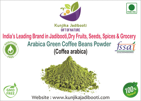 Kunjika Jadibooti Unroasted Arabica Green Coffee Powder - Caffeine Free - Vegan Natural Immunity Booster and Weight Management Powder - 100 gm