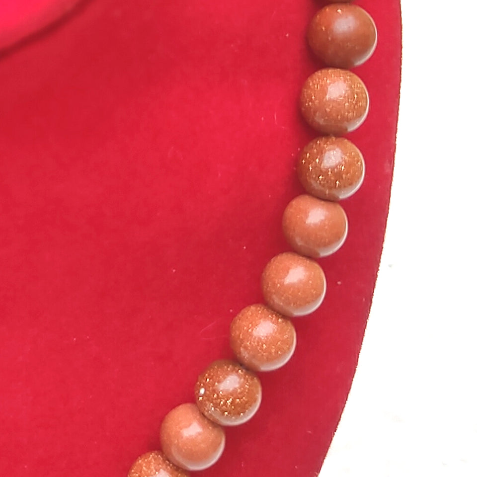 Goldstone/ Sangsitara Crystal Round Beads Necklace 15 Inches 8mm Beads Semi precious Mala