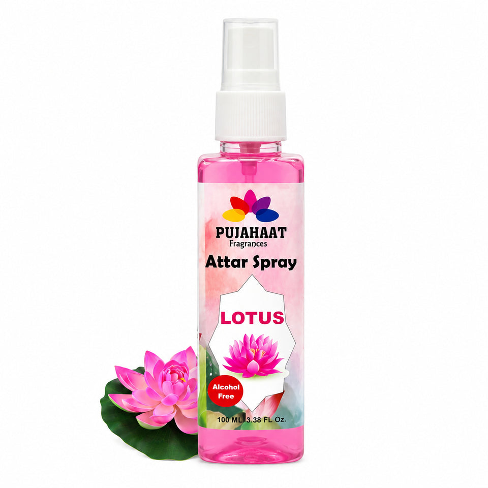Lotus | Kamal Attar Spray by Pujahaat | 100ml Non Alcoholic Spray | Religious Mist | Air Freshener, Room Mist, Fabric & Linen Spray | Perfect for Prayers Rooms, Living Room, sofas, curtains, car