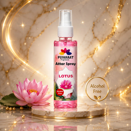 Lotus | Kamal Attar Spray by Pujahaat | 100ml Non Alcoholic Spray | Religious Mist | Air Freshener, Room Mist, Fabric & Linen Spray | Perfect for Prayers Rooms, Living Room, sofas, curtains, car