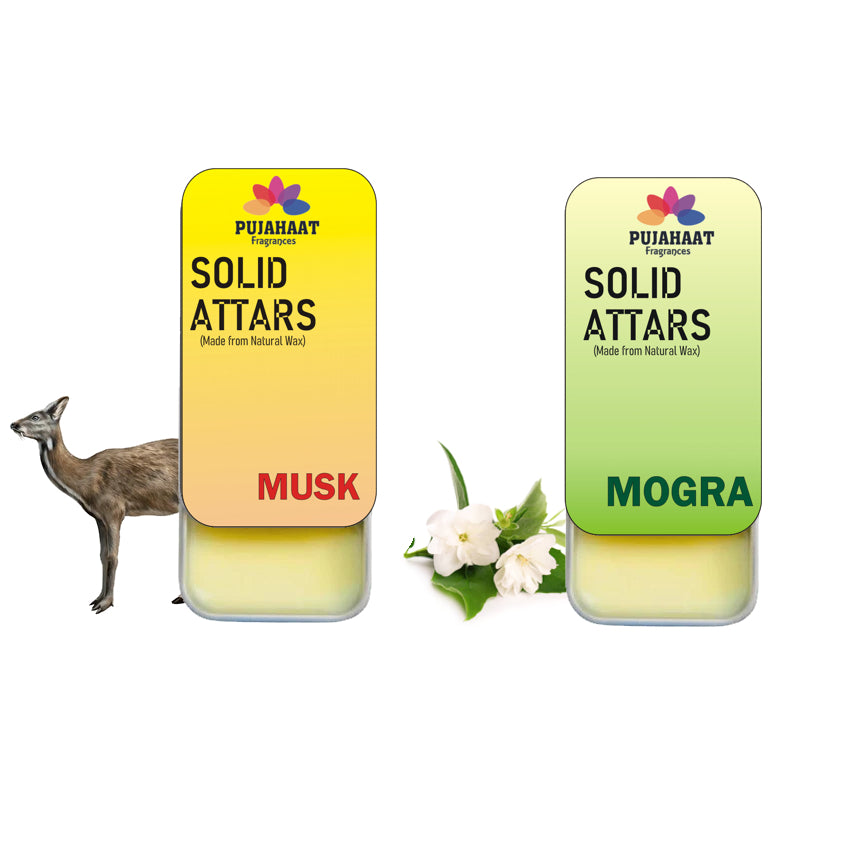 Mogra | Musk (Kasturi) Combo Premium Fragrance | Solid Attar for Men & Women | Alcohol Free | Strong lasting fragrance - Mogra | Musk (Kasturi)