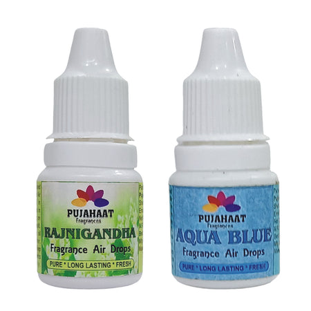 Pujahaat Premium Rajnigandha, Aqua Blue Fragrance Air drops Air freshener for room, bathroom, toilet, car, wardrobes -Pack of 2 (2 x 5ml)