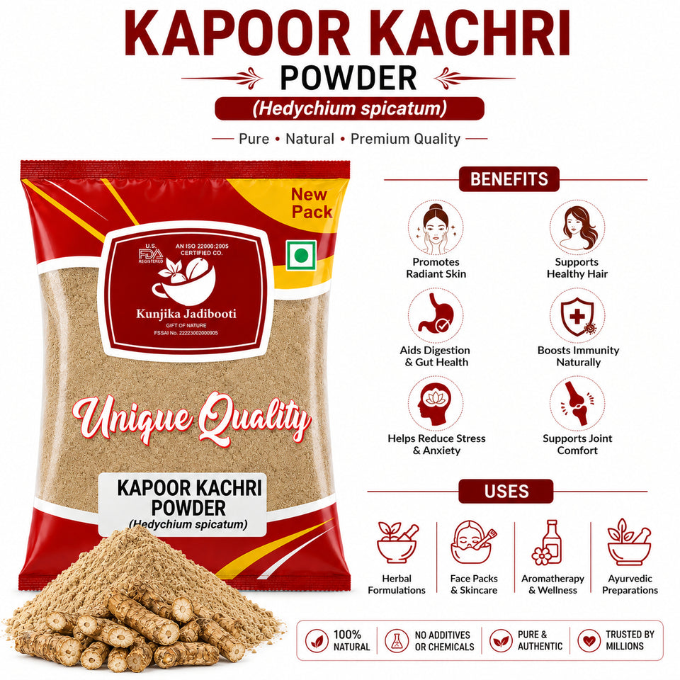 Kunjika Jadibooti  Kapoor Kachri Powder - Kapur Kachri - kachli - Ginger Lily - karchuralu - Hedychium Spicatum - Ekangi - Spiked Gingen Lily Powder - 100 gm