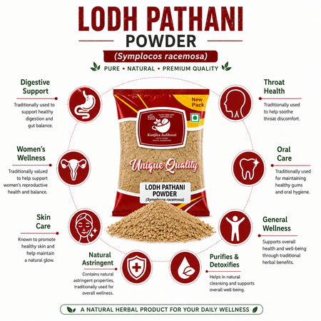Kunjika Jadibooti Lodhra Bark Powder | Lodhra Chhal | Lodh Pathani | Symplocos Racemosa Bark | Pathani Lodh Powder - 100 gm