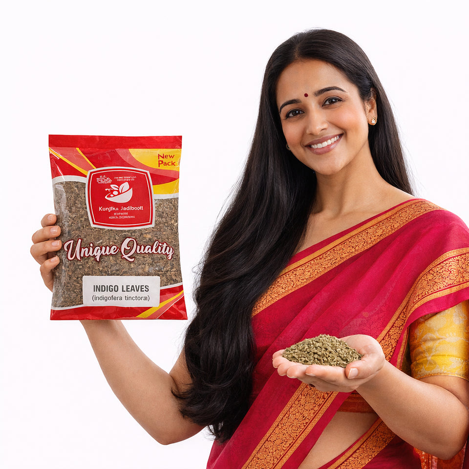 Kunjika Jadibooti Indigo Leaves | For Natural Hair Colour, Smooth & Shiny Hair | Fresh Dry Raw Herbs, Ayurvedic Jadibooti - 100 gm