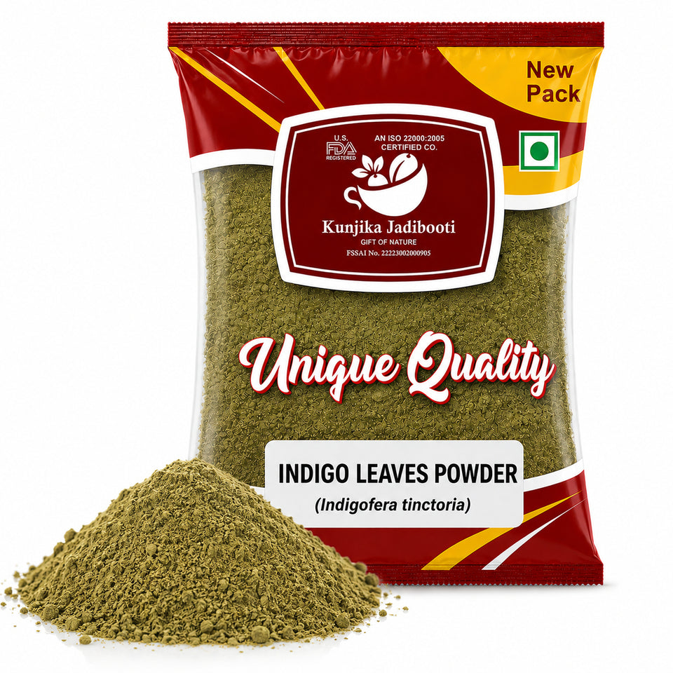 Kunjika Jadibooti Indigo Leaves Powder | For Natural Hair Colour, Smooth & Shiny Hair | Fresh Dry Raw Herbs, Ayurvedic Jadibooti Powder - 100 gm