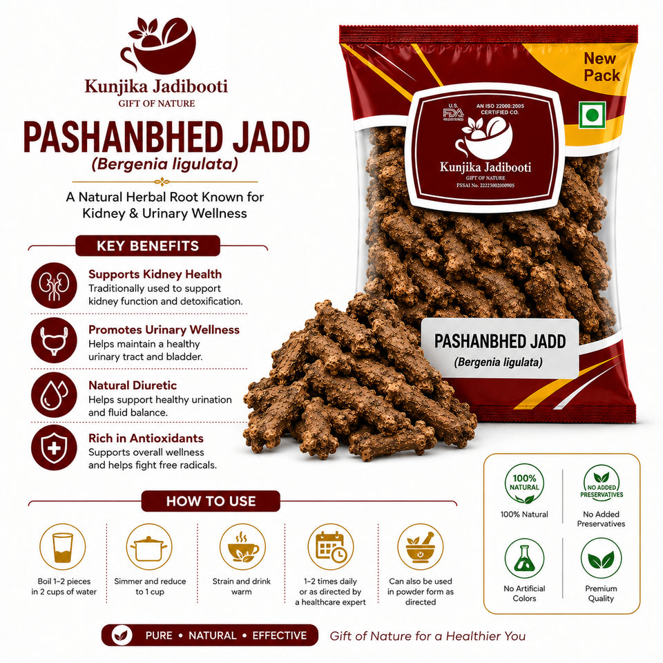 Kunjika Jadibooti Pashanved, Pashanbhed | Bergenia ligulata - 100 gm