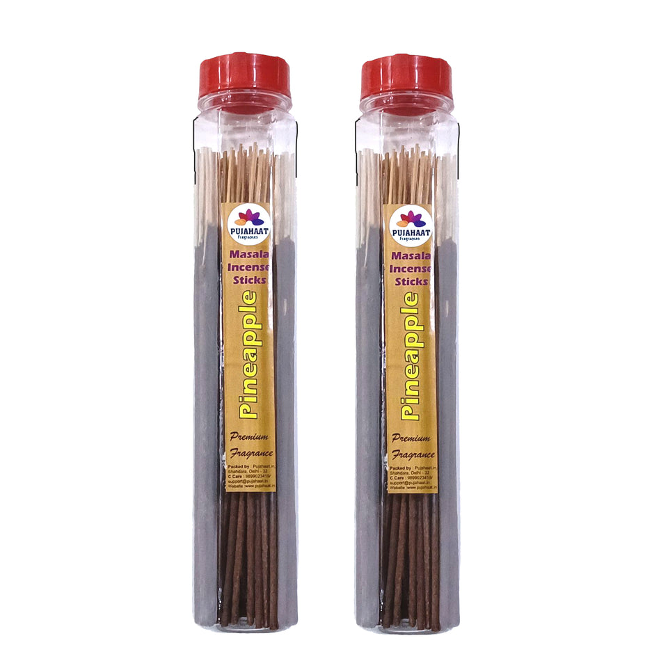 Pujahaat Premium Scented Incense Stick Masala Agarbatti | No Charcoal Incense Sticks, 100% Herbal Fragrance Agarbatti, 0% Sulphates - Pineapple Fragrance