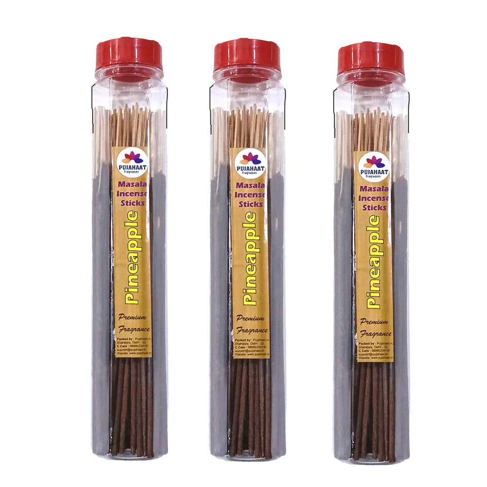 Pujahaat Premium Scented Incense Stick Masala Agarbatti | No Charcoal Incense Sticks, 100% Herbal Fragrance Agarbatti, 0% Sulphates - Pineapple Fragrance