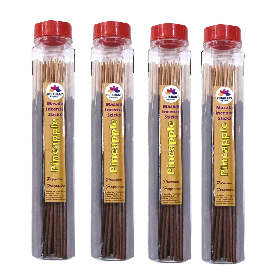 Pujahaat Premium Scented Incense Stick Masala Agarbatti | No Charcoal Incense Sticks, 100% Herbal Fragrance Agarbatti, 0% Sulphates - Pineapple Fragrance
