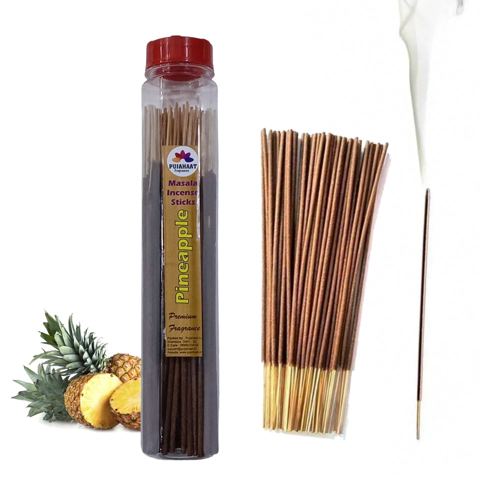 Pujahaat Premium Scented Incense Stick Masala Agarbatti | No Charcoal Incense Sticks, 100% Herbal Fragrance Agarbatti, 0% Sulphates - Pineapple Fragrance